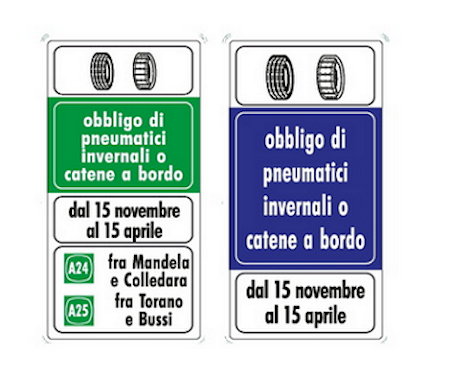 Cartello obbligo catene da neve per auto